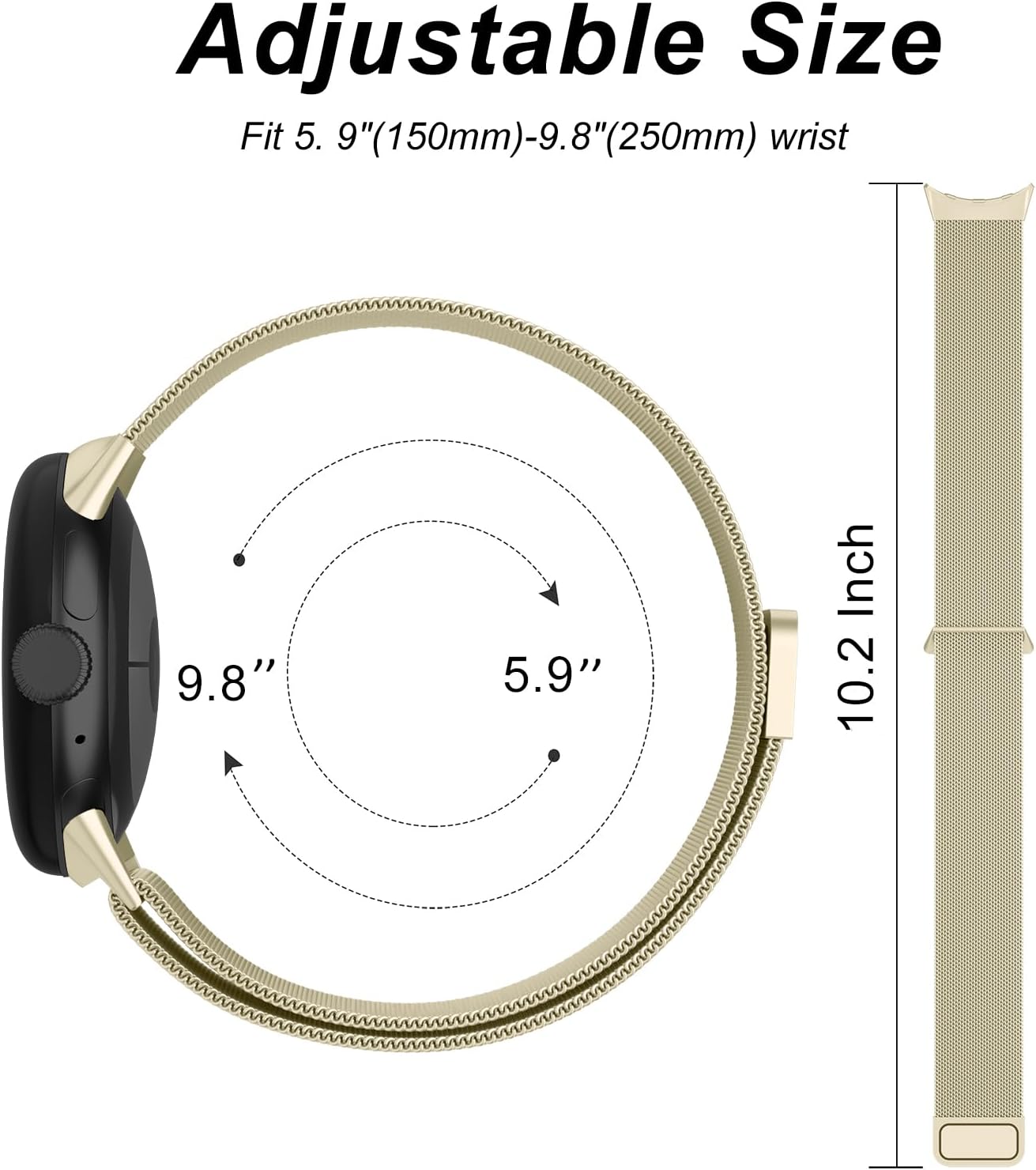 Amzpas Metal Band Compatible with Google Pixel Watch Bands for Women Men, Stainless Steel Mesh Loop Adjustable Wristband Replacement Strap for Google Pixel Watch 1/2 / 3 41mm Band